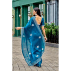 Generic Women's Faux Shimmer Motif Ready to wear Saree With Unstitched Blouse 5.5Mtr (Blue)
