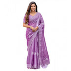 Generic Women's Faux Shimmer Floral Ready to wear Saree With Unstitched Blouse 5.5Mtr (Lavender)