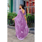 Generic Women's Faux Shimmer Floral Ready to wear Saree With Unstitched Blouse 5.5Mtr (Lavender)