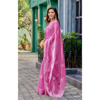 Generic Women's Faux Shimmer Floral Embroidery Ready to wear Saree With Unstitched Blouse 5.5Mtr (LightPink)