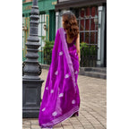 Generic Women's Faux Shimmer Floral Embroidery Ready to wear Saree With Unstitched Blouse 5.5Mtr (Purple)