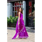 Generic Women's Faux Shimmer Floral Embroidery Ready to wear Saree With Unstitched Blouse 5.5Mtr (Purple)