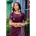 Generic Women's Faux Shimmer Floral Embroidery Ready to wear Saree With Unstitched Blouse 5.5Mtr (Maroon)