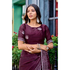 Generic Women's Faux Shimmer Floral Embroidery Ready to wear Saree With Unstitched Blouse 5.5Mtr (Maroon)