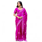 Generic Women's Faux Shimmer Floral Embroidery Ready to wear Saree With Unstitched Blouse 5.5Mtr (Pink)