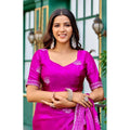 Generic Women's Faux Shimmer Floral Embroidery Ready to wear Saree With Unstitched Blouse 5.5Mtr (Pink)