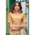 Generic Women's Faux Shimmer Geometric Ready to wear Saree With Unstitched Blouse 5.5Mtr (Beige)