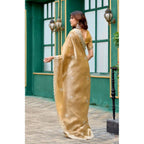Generic Women's Faux Shimmer Geometric Ready to wear Saree With Unstitched Blouse 5.5Mtr (Beige)