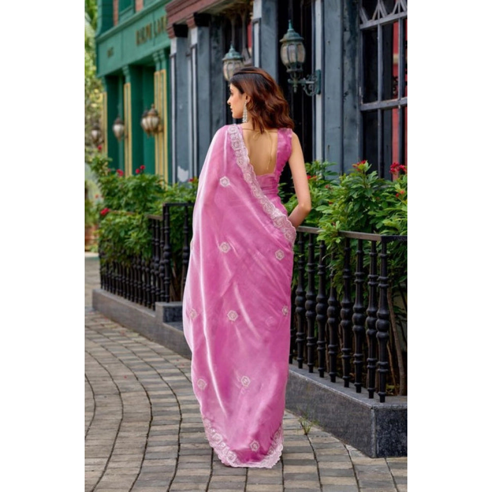 Generic Women's Faux Shimmer Geometric Ready to wear Saree With Unstitched Blouse 5.5Mtr (LightPink)