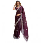 Generic Women's Faux Shimmer Geometric Ready to wear Saree With Unstitched Blouse 5.5Mtr (Wine)