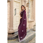 Generic Women's Faux Shimmer Geometric Ready to wear Saree With Unstitched Blouse 5.5Mtr (Wine)