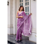 Generic Women's Faux Shimmer Geometric Ready to wear Saree With Unstitched Blouse 5.5Mtr (Lavender)