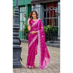Generic Women's Faux Shimmer Geometric Ready to wear Saree With Unstitched Blouse 5.5Mtr (Pink)