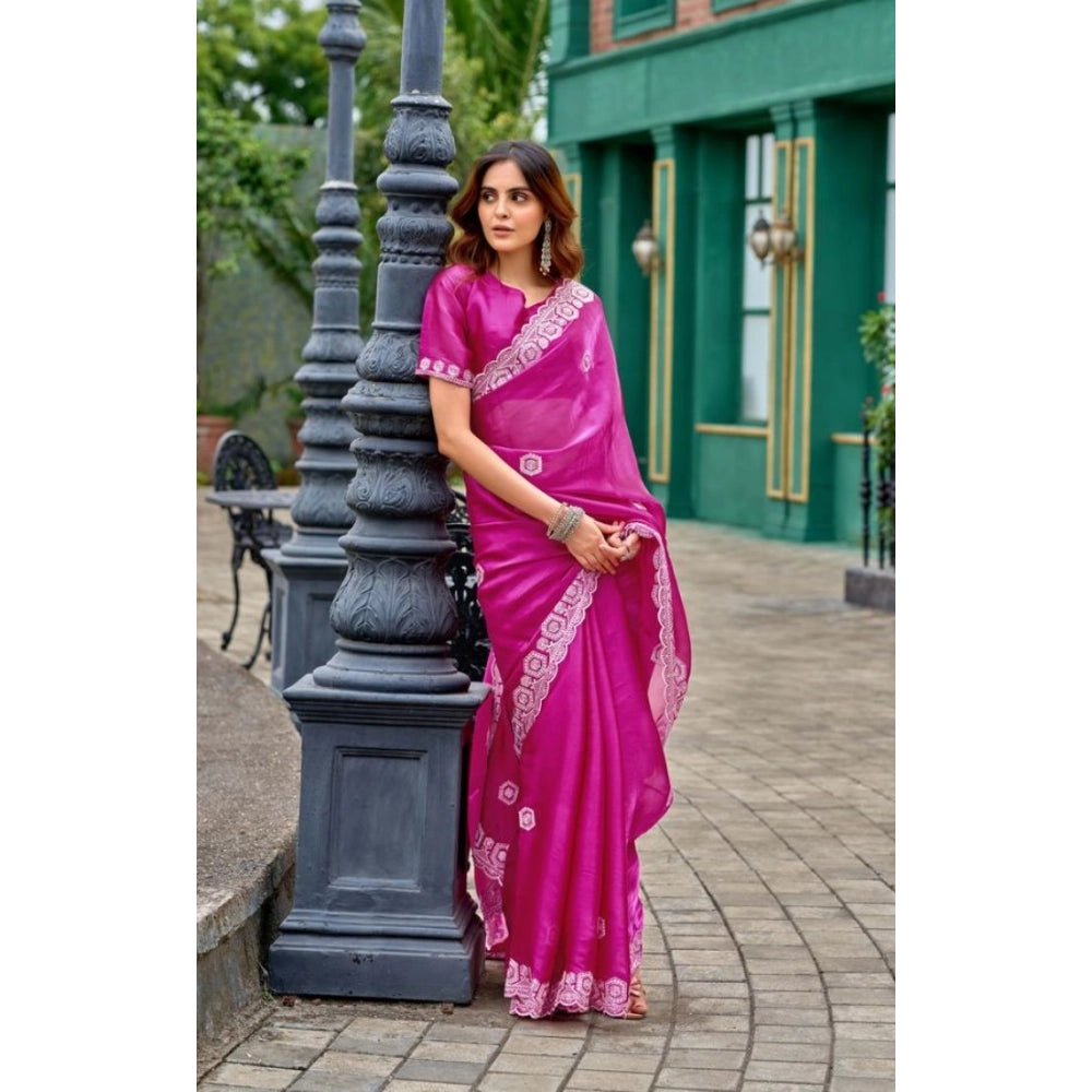 Generic Women's Faux Shimmer Geometric Ready to wear Saree With Unstitched Blouse 5.5Mtr (Pink)