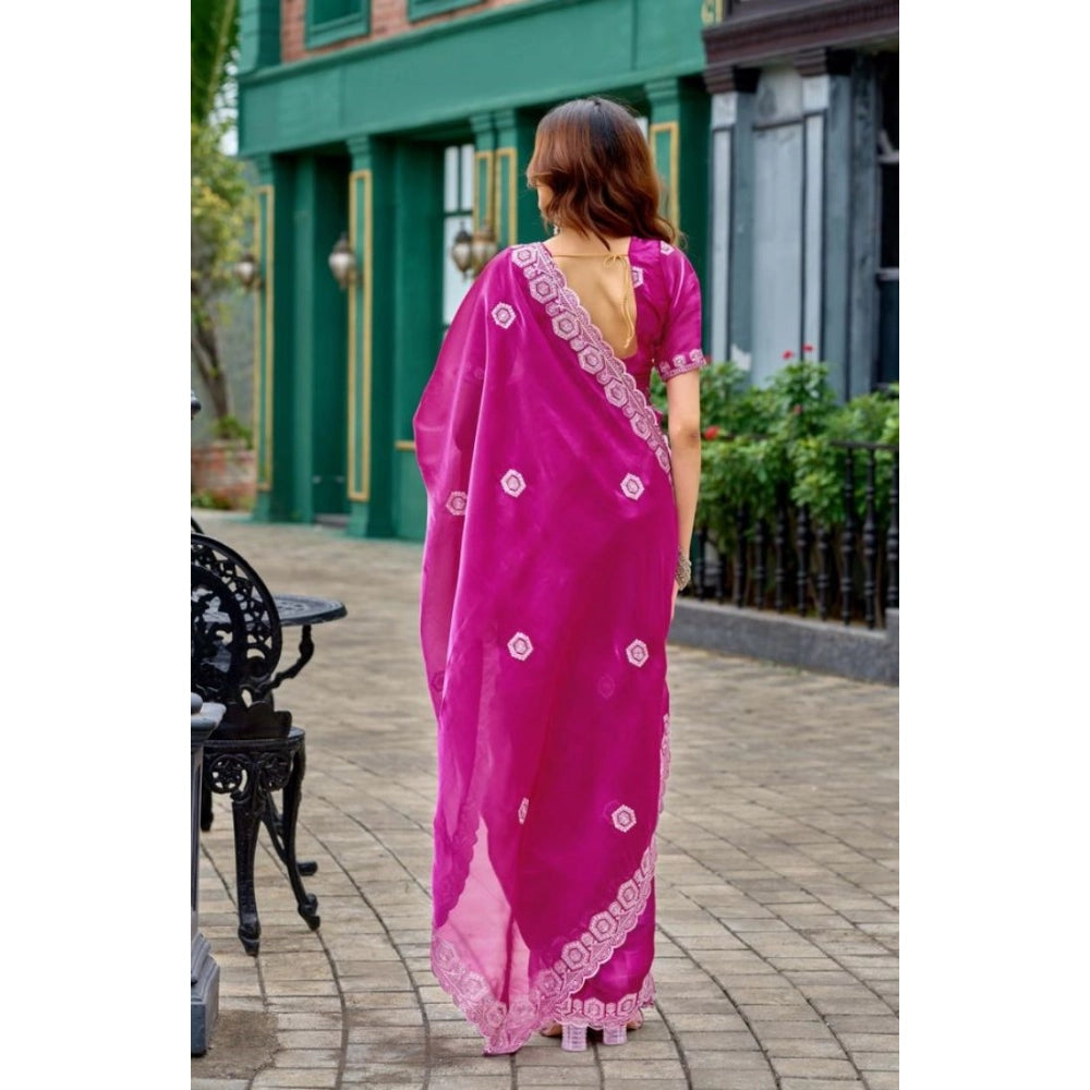 Generic Women's Faux Shimmer Geometric Ready to wear Saree With Unstitched Blouse 5.5Mtr (Pink)