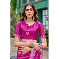 Generic Women's Faux Shimmer Geometric Ready to wear Saree With Unstitched Blouse 5.5Mtr (Pink)