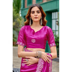 Generic Women's Faux Shimmer Geometric Ready to wear Saree With Unstitched Blouse 5.5Mtr (Pink)
