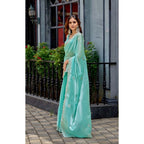 Generic Women's Faux Shimmer Geometric Ready to wear Saree With Unstitched Blouse 5.5Mtr (Light_AquaBlue)