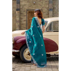 Generic Women's Faux Shimmer Geometric Ready to wear Saree With Unstitched Blouse 5.5Mtr (Teal)