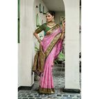 Generic Women's Silk Blend Booti Work Ready to wear Saree With Unstitched Blouse 5.5Mtr (LightPink)