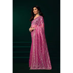 Generic Women's Net Sequence Saree With Unstitched Blouse 5.5Mtr (Light Pink)