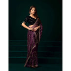 Generic Women's Net Sequence Saree With Unstitched Blouse 5.5Mtr (Purple)