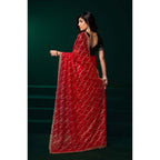 Generic Women's Net Sequence Saree With Unstitched Blouse 5.5Mtr (Red)