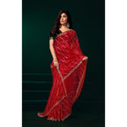 Generic Women's Net Sequence Saree With Unstitched Blouse 5.5Mtr (Red)
