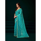 Generic Women's Net Sequence Saree With Unstitched Blouse 5.5Mtr (Turquoise)