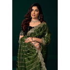 Generic Women's Net Sequence Saree With Unstitched Blouse 5.5Mtr (Green)