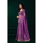 Generic Women's Net Sequence Saree With Unstitched Blouse 5.5Mtr (Lavender)