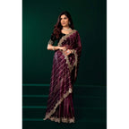 Generic Women's Net Sequence Saree With Unstitched Blouse 5.5Mtr (Maroon)