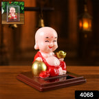 Solar Power Moving Head Buddha Statue Car Ornament (1 Pc  Mix Color)
