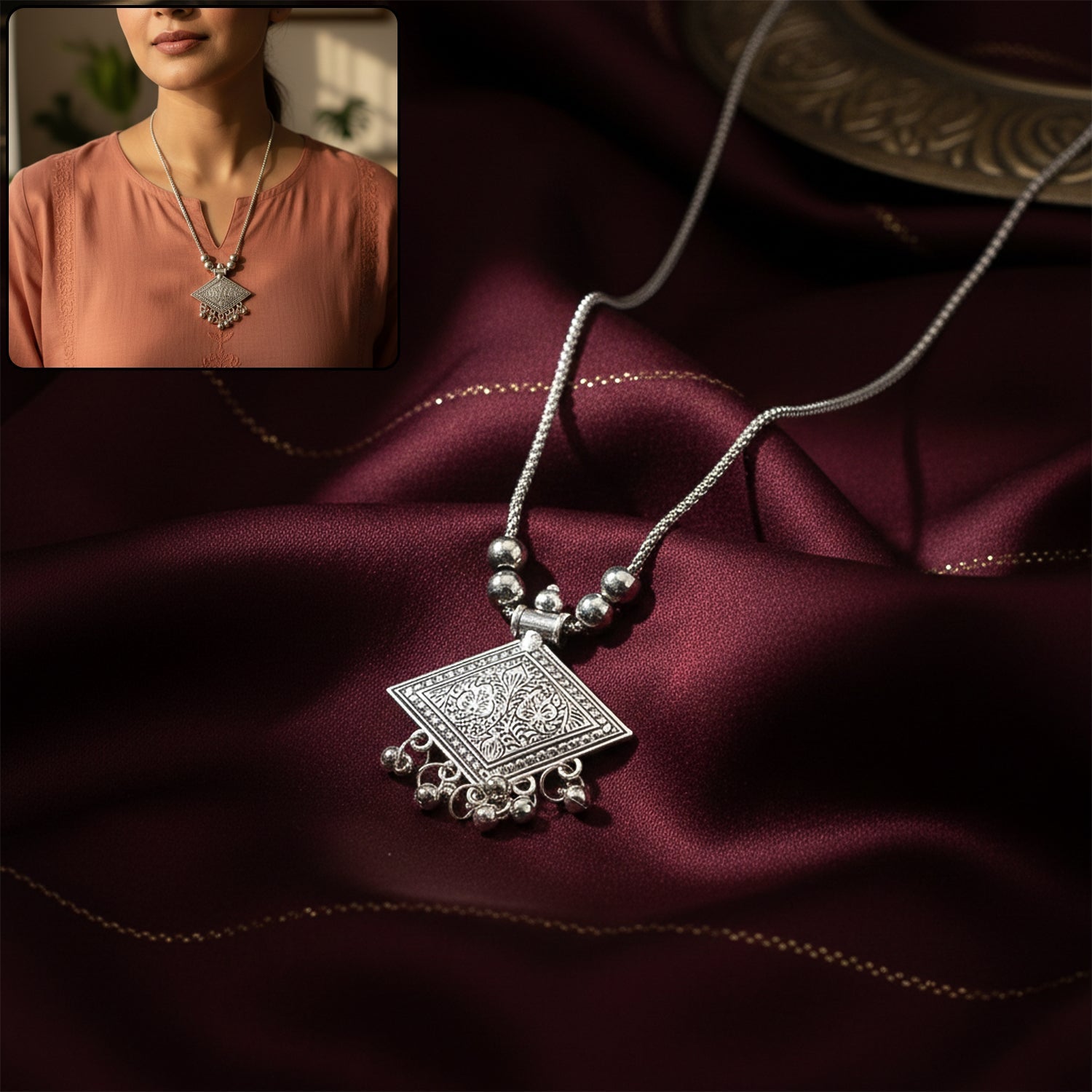 Square floral pendant
