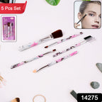 Floral Makeup Brush Set For Eyes Lips And Face (5 Pc)