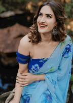 Azure Bloom Digital Print Georgette Saree-1