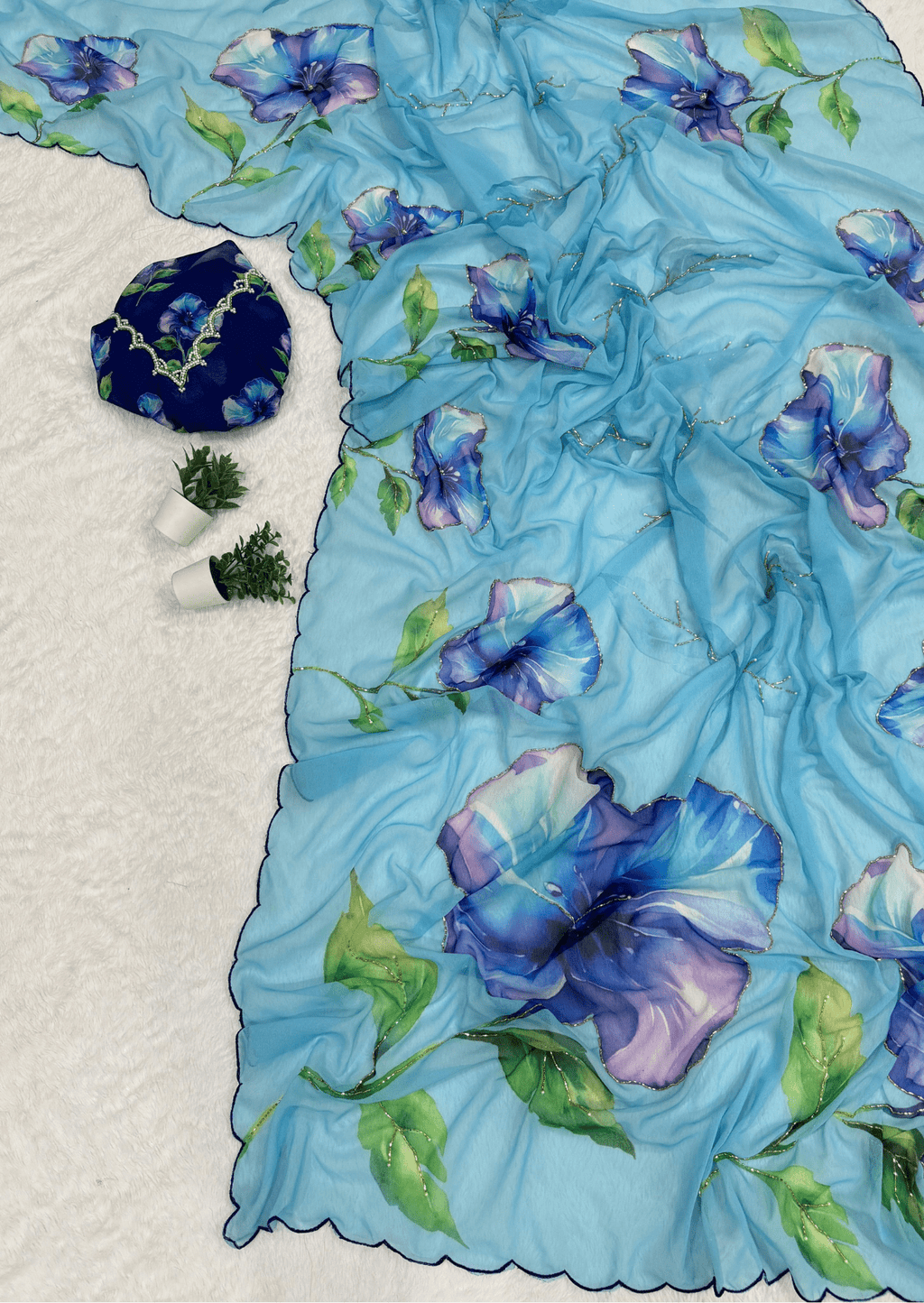Azure Bloom Digital Print Georgette Saree-3