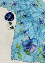 Azure Bloom Digital Print Georgette Saree-3