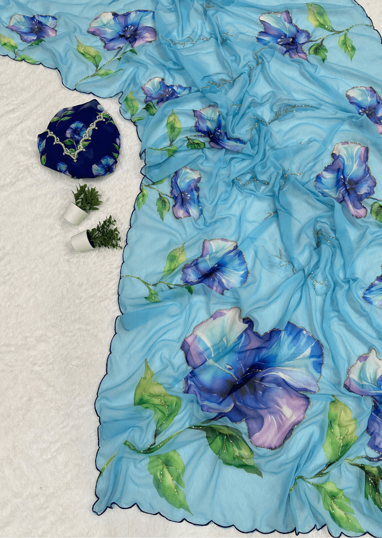 Azure Bloom Digital Print Georgette Saree-3