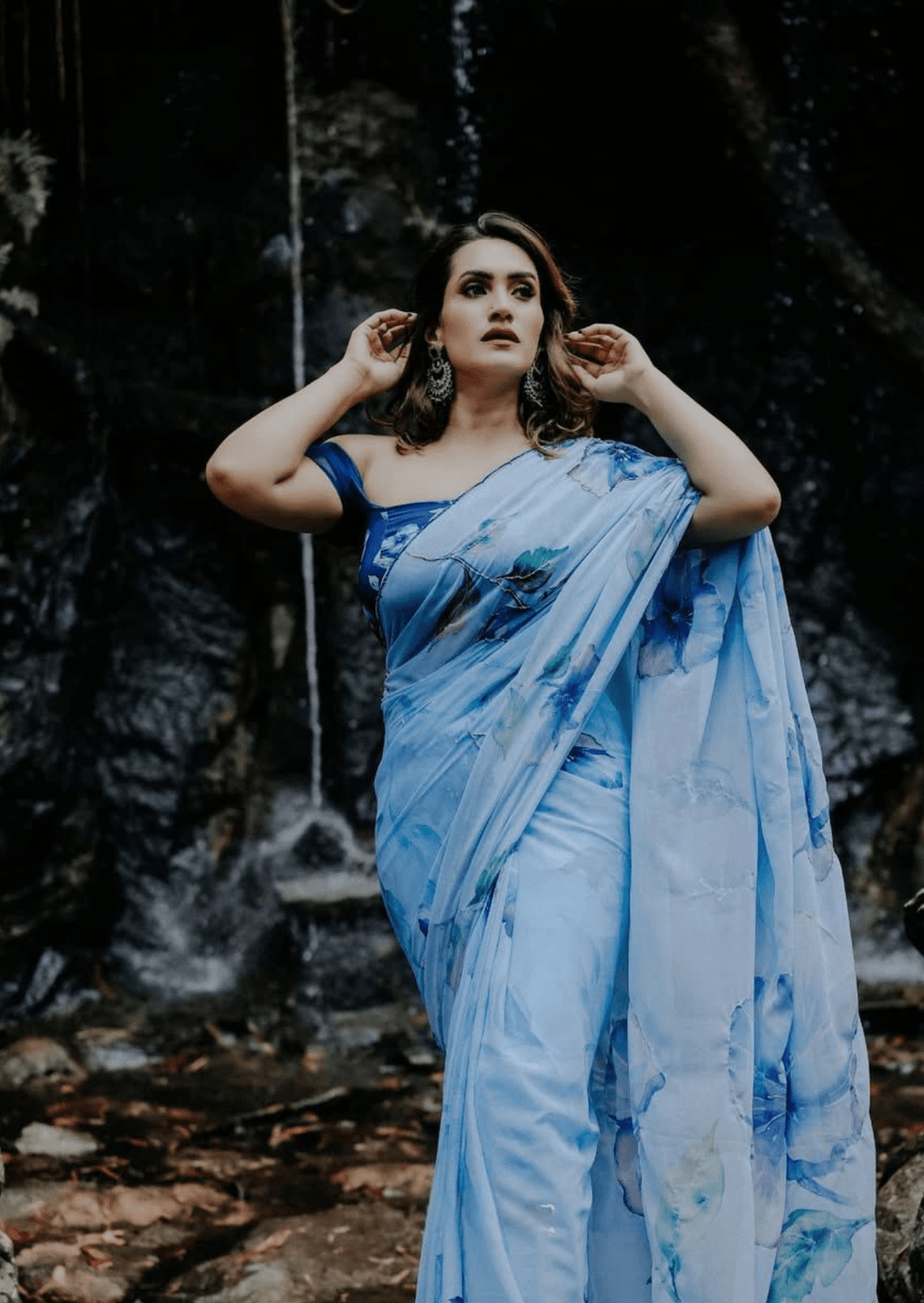 Azure Bloom Digital Print Georgette Saree-2