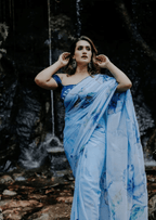 Azure Bloom Digital Print Georgette Saree-2