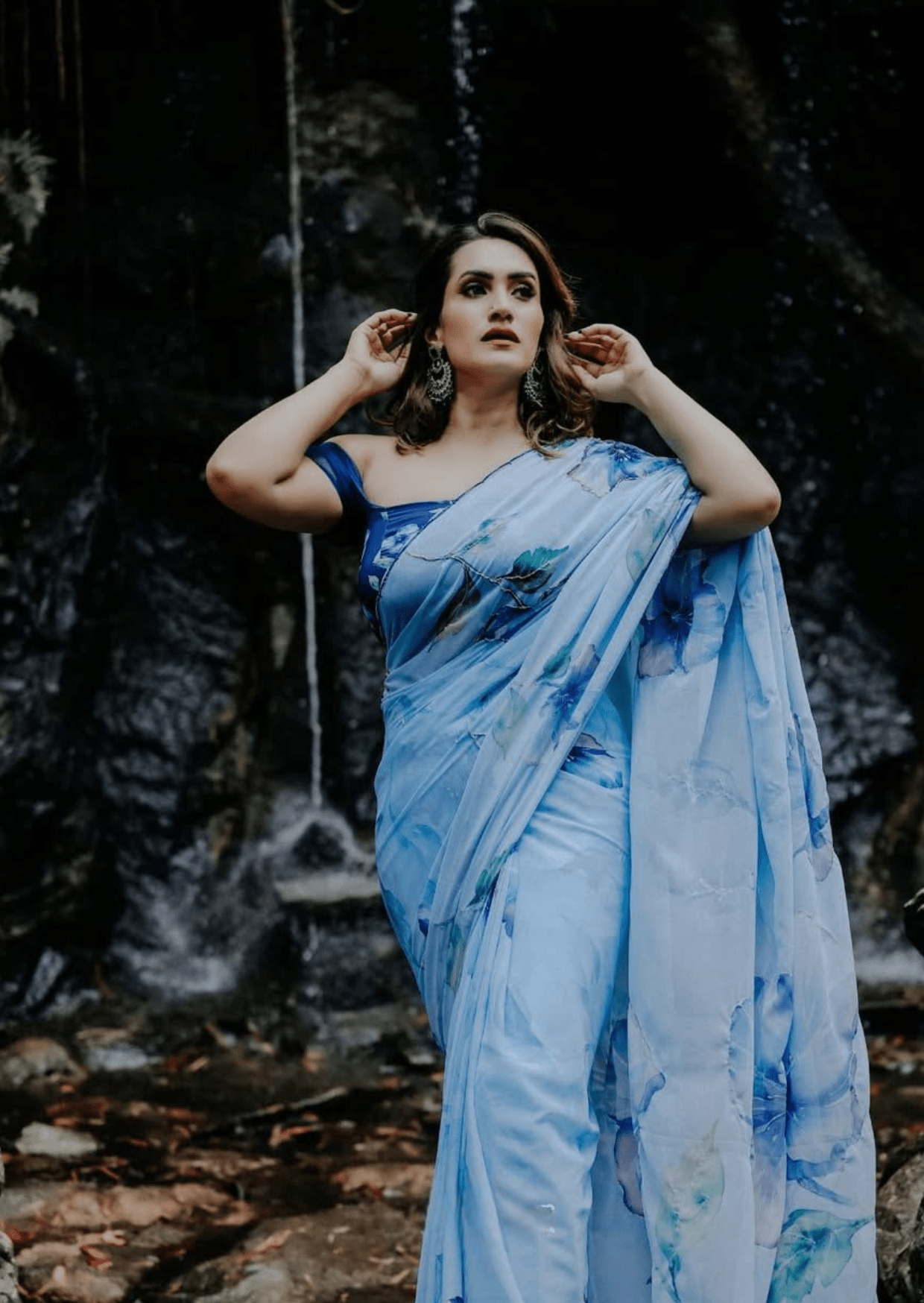 Azure Bloom Digital Print Georgette Saree-2