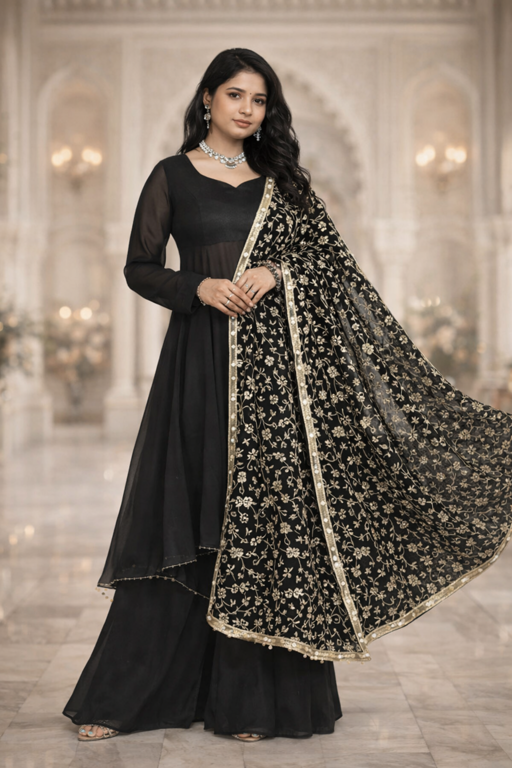 Siyahi Black Georgette Anarkali Suit Set-1