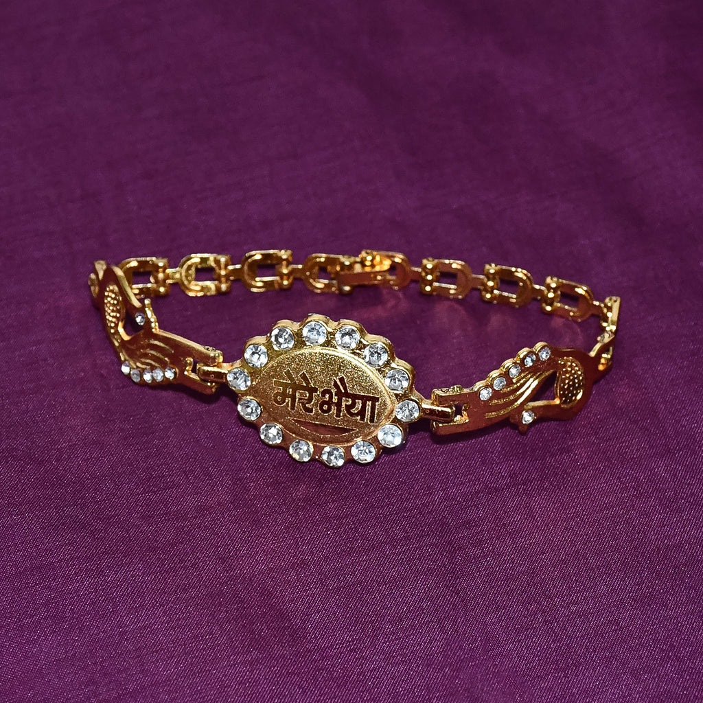 Bracelet With Stone Border  Dual Peacock Chain End Rakhi