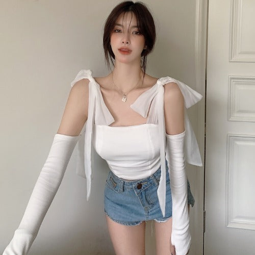 Chest Wrap Strap Bow Knit Tank Top