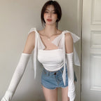 Chest Wrap Strap Bow Knit Tank Top