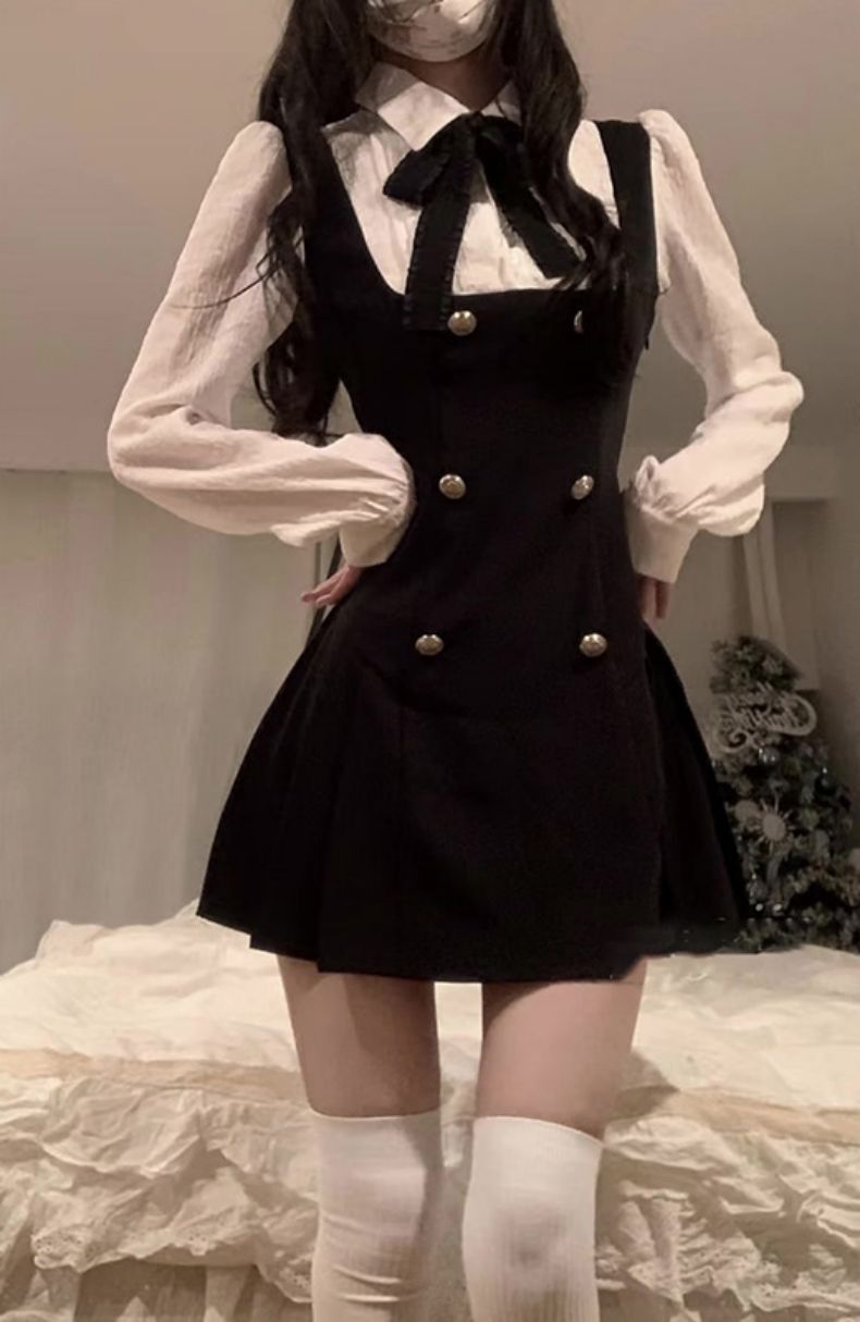 French-style Suspender Fake Two-Piece Dress For Women