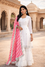 Noor White Georgette Sharara Set-1