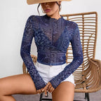 Women's Mesh Printed Long-Sleeve Top