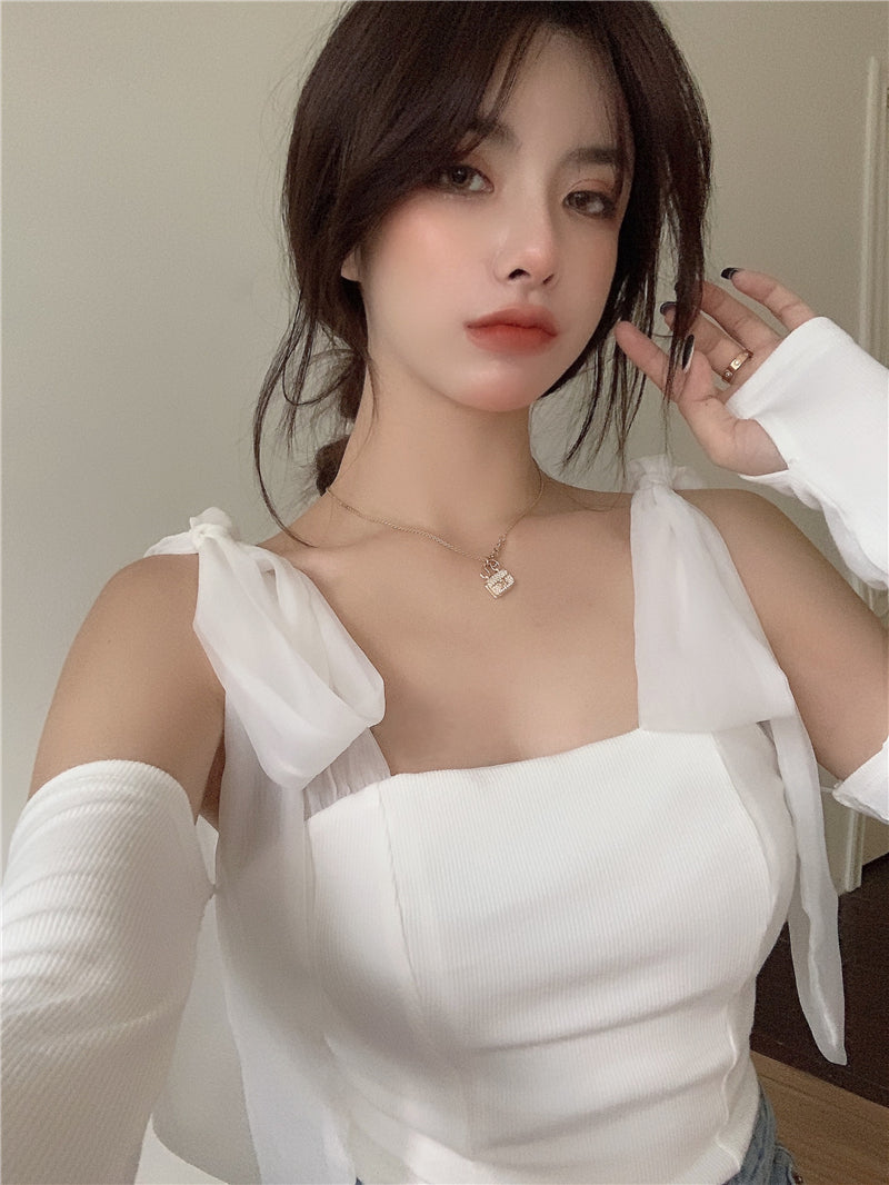 Chest Wrap Strap Bow Knit Tank Top